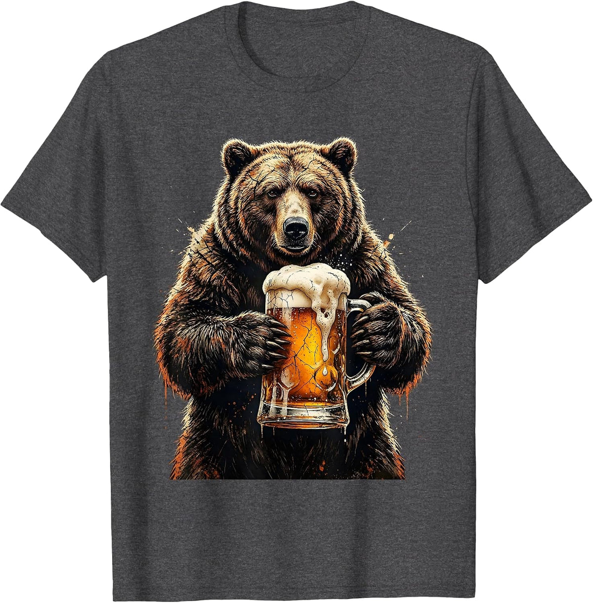 Men's Bear Holding Giant Beer Stein Graphic T-Shirt - Dark Heather Grey