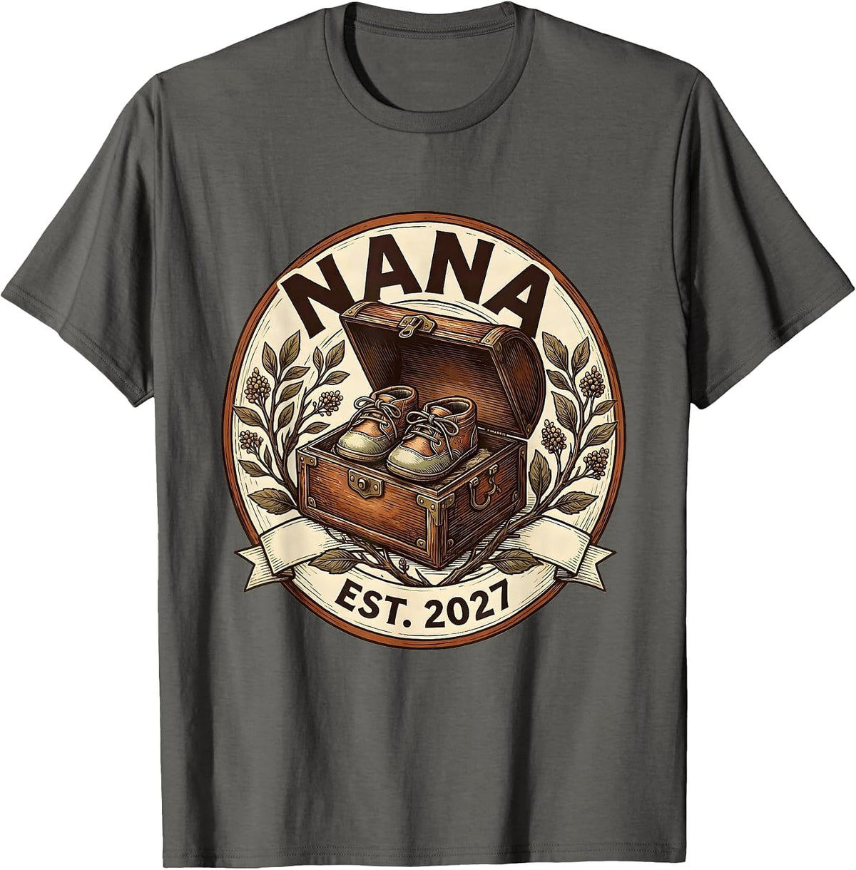 Men's Nana Est 2027 Minimalist Elegant Font Family Keepsake Gift T-Shirt - Asphalt Grey