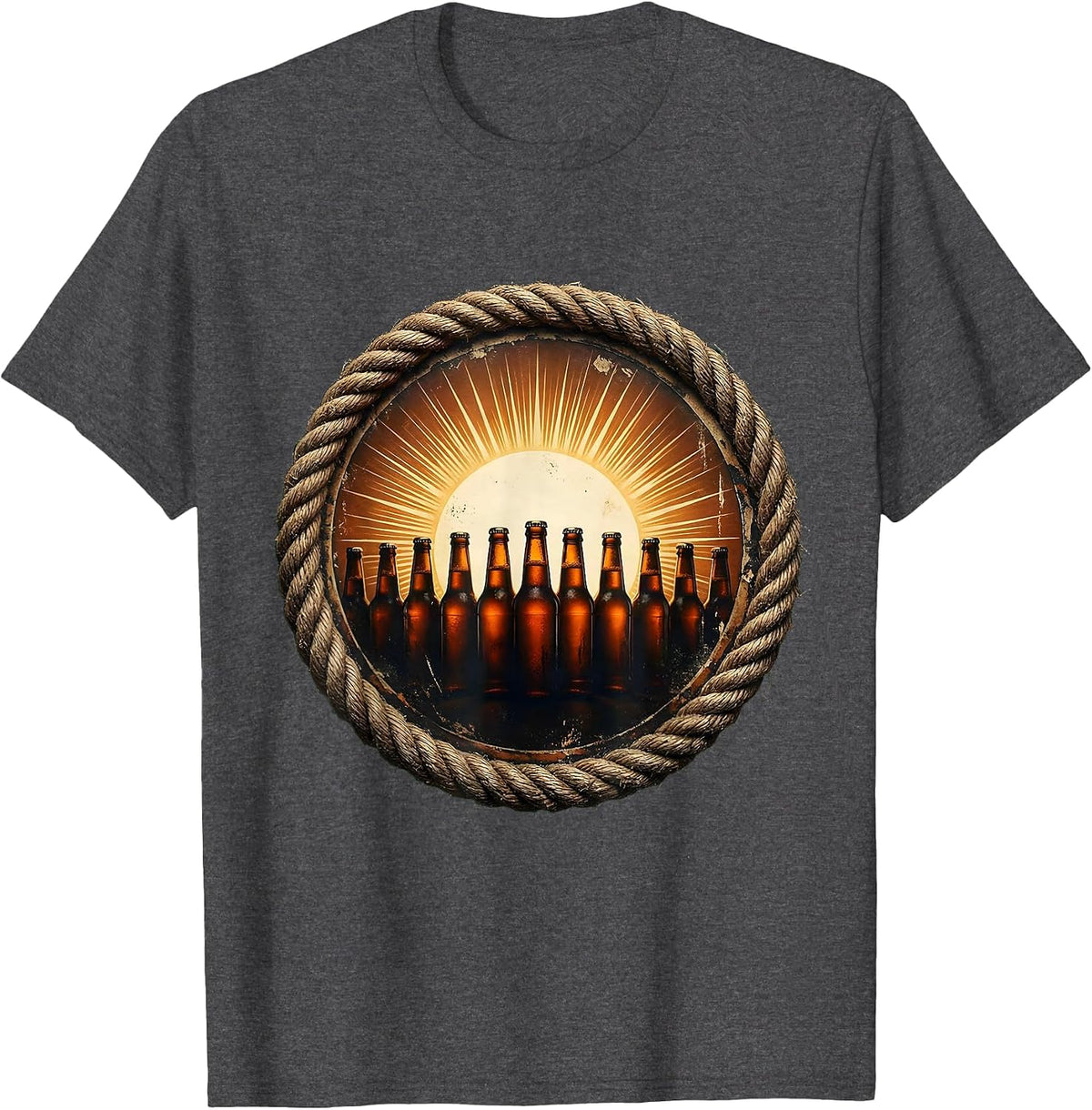 Sunset Beer Bottles Graphic Tee T-Shirt - Dark Heather Grey