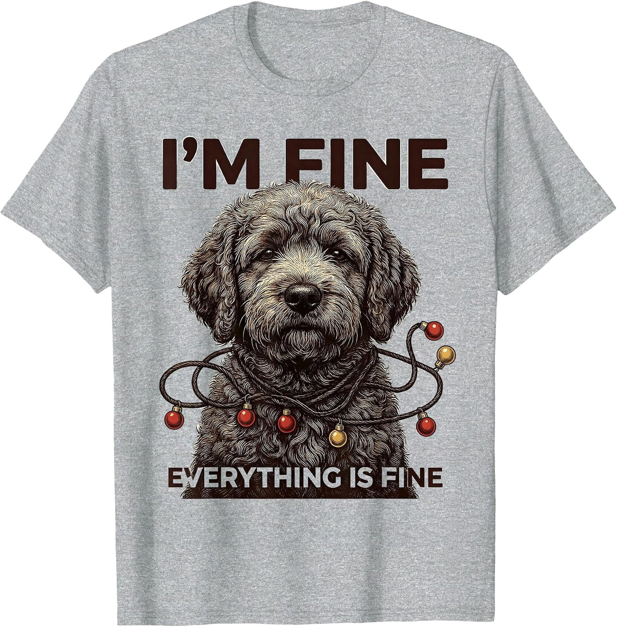 Men's I'm Fine Everything Is Fine Black Labradoodle Christmas T-Shirt - Heather Grey