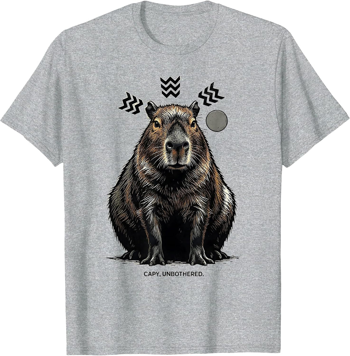 Men's Capy, Unbothered Linocut Funny Capybara Animal Meme Gamer T-Shirt - Heather Grey
