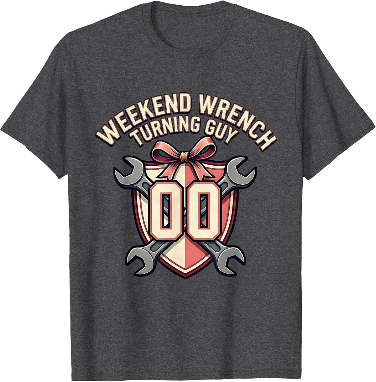 Men's Weekend Wrench Turning Guy Car Mechanic Design T-Shirt - Dark Heather Grey
