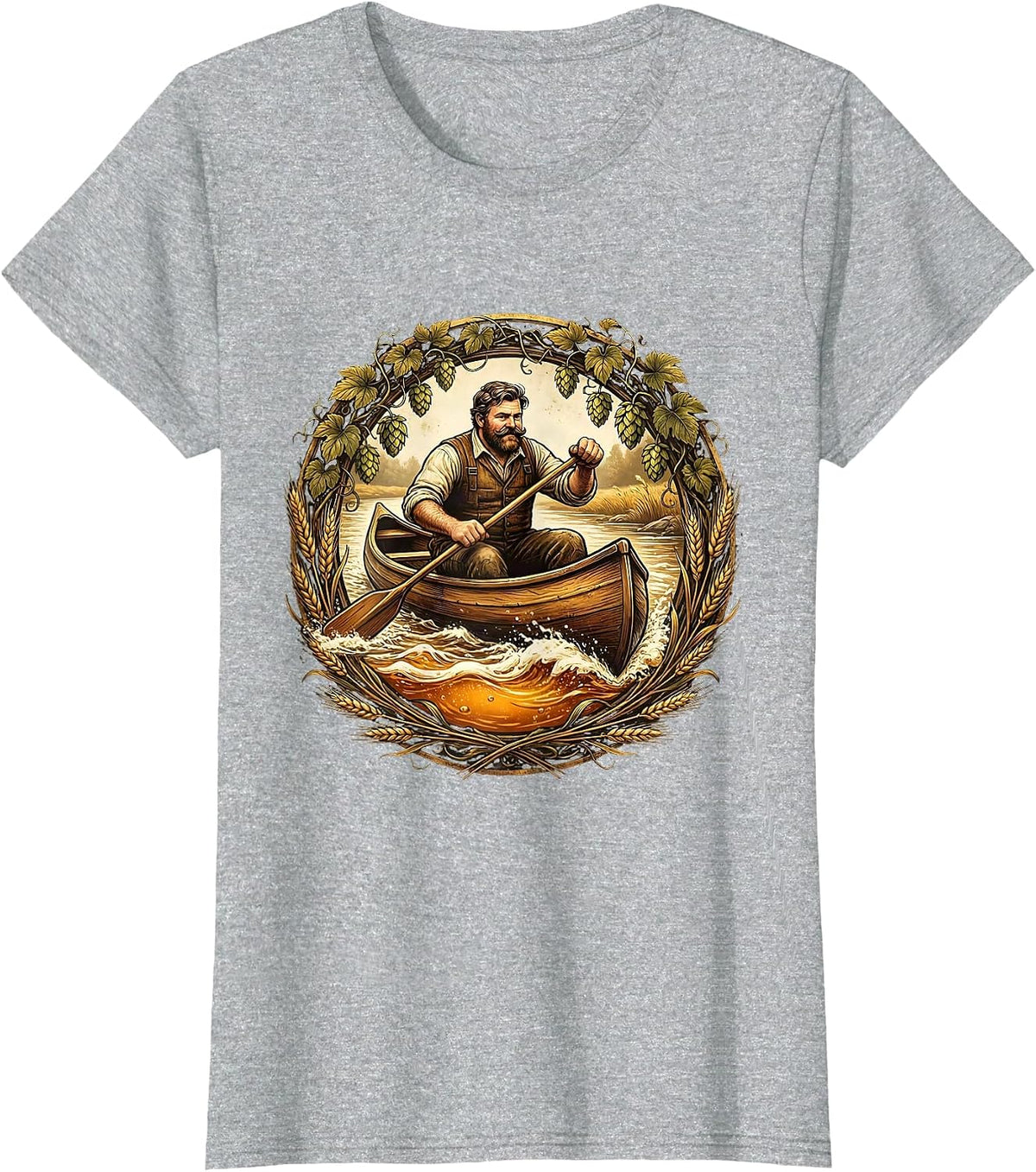 Beer River Canoe Paddling Graphic T-Shirt - Heather Grey