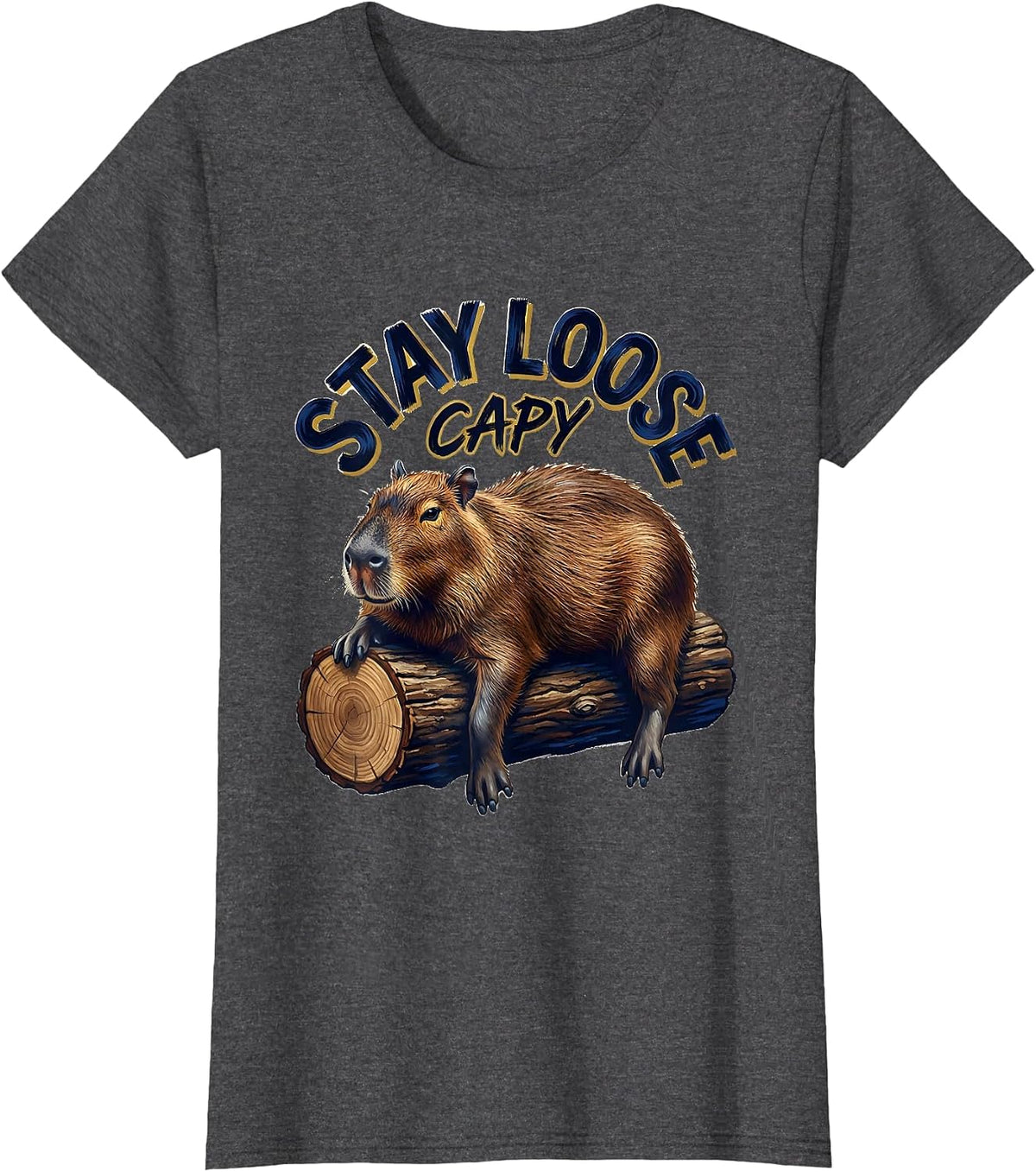 Women's Stay Loose Capy Funny Capybara Meme Animal Humor T-Shirt - Dark Heather Grey