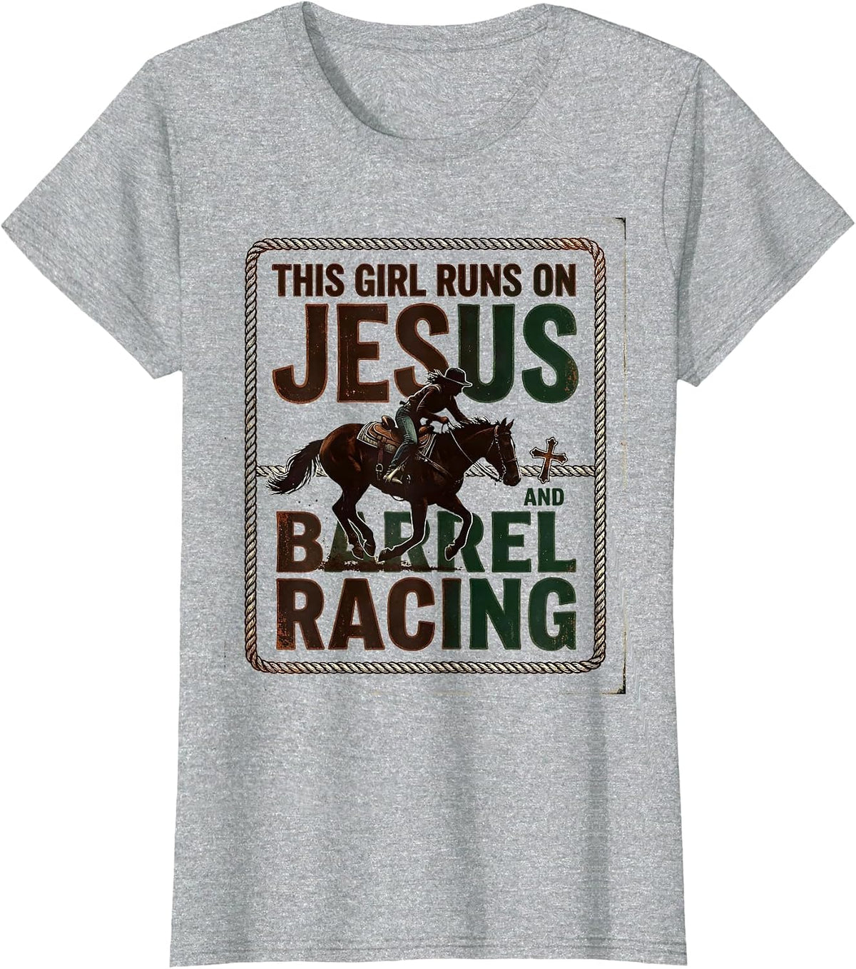 Women's This Girl Runs On Jesus And Barrel Racing Vintage T-Shirt - Heather Grey