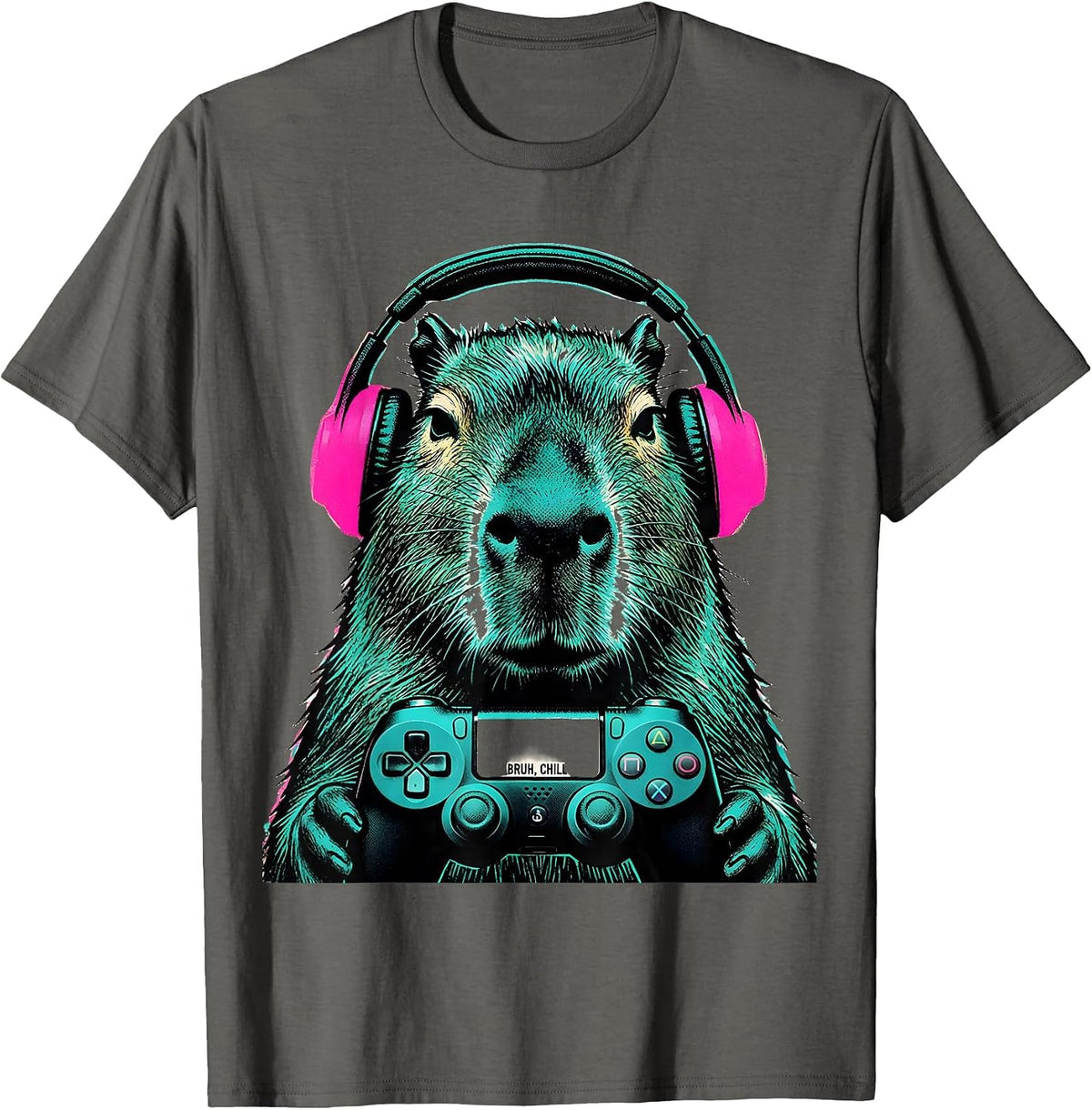 BRUH, CHILL Funny Capybara Gamer Meme Humor T-Shirt - Asphalt Grey