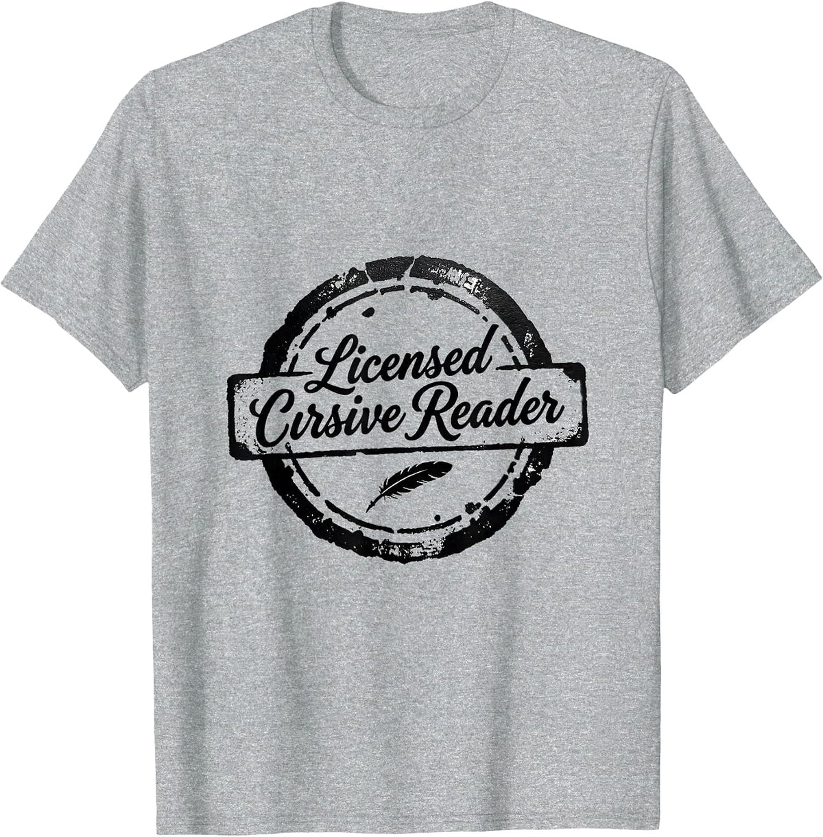 Men's Licensed Cursive Reader Funny English Teacher Cursive Humor T-Shirt - Heather Grey