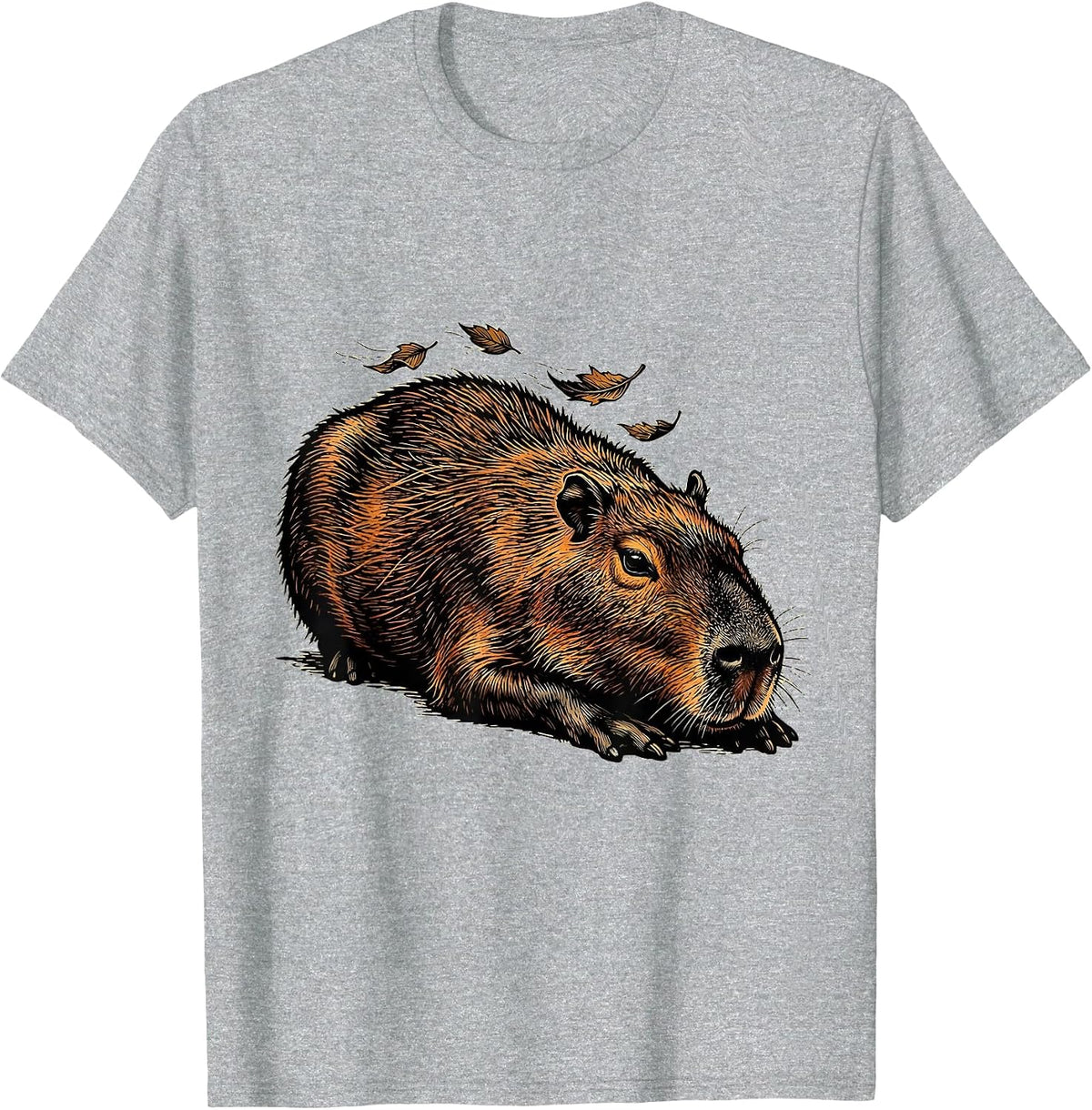 Men's Capybara Linocut Animal Humor Meme T-Shirt - Heather Grey