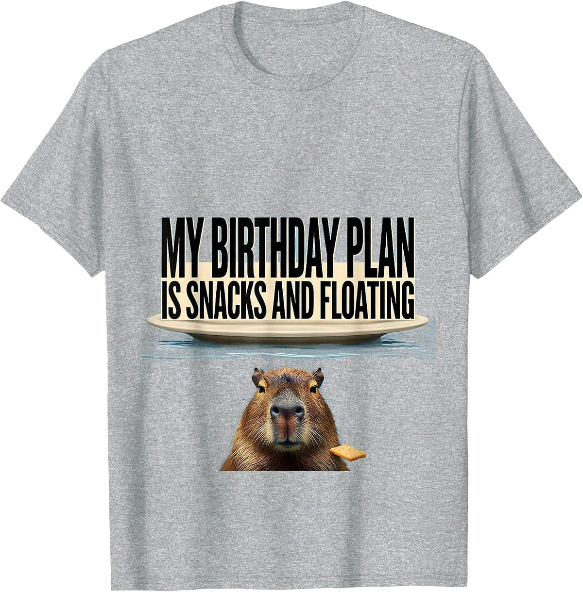 Men's My Birthday Plan Is Snacks And Floating Capybara Humor T-Shirt - Heather Grey