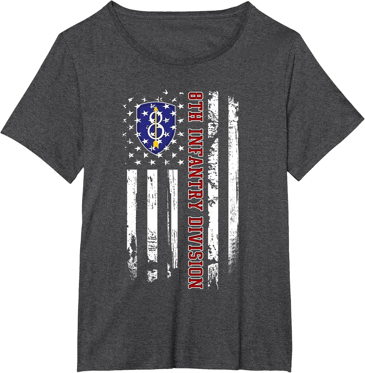 8th Infantry Division Veteran USA Flag Veterans Day Xmas T-Shirt - Dark Heather Grey