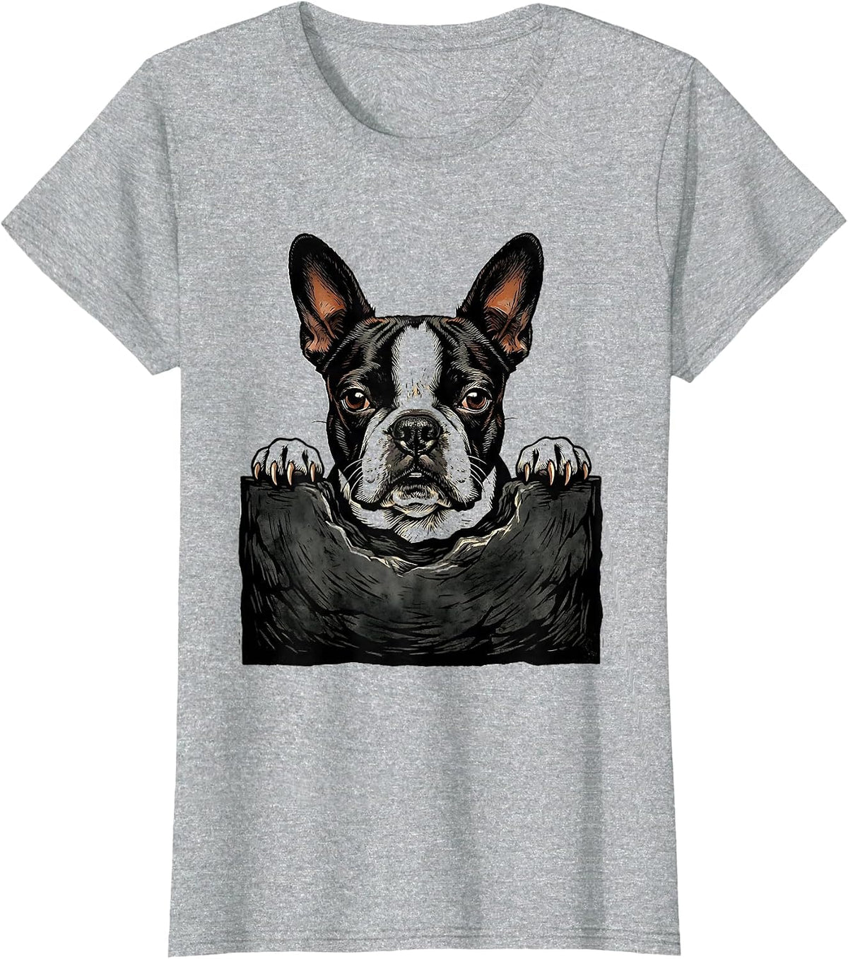 Boston Terrier Pocket Pup Cozy Small Breed Puppy Lover T-Shirt - Heather Grey