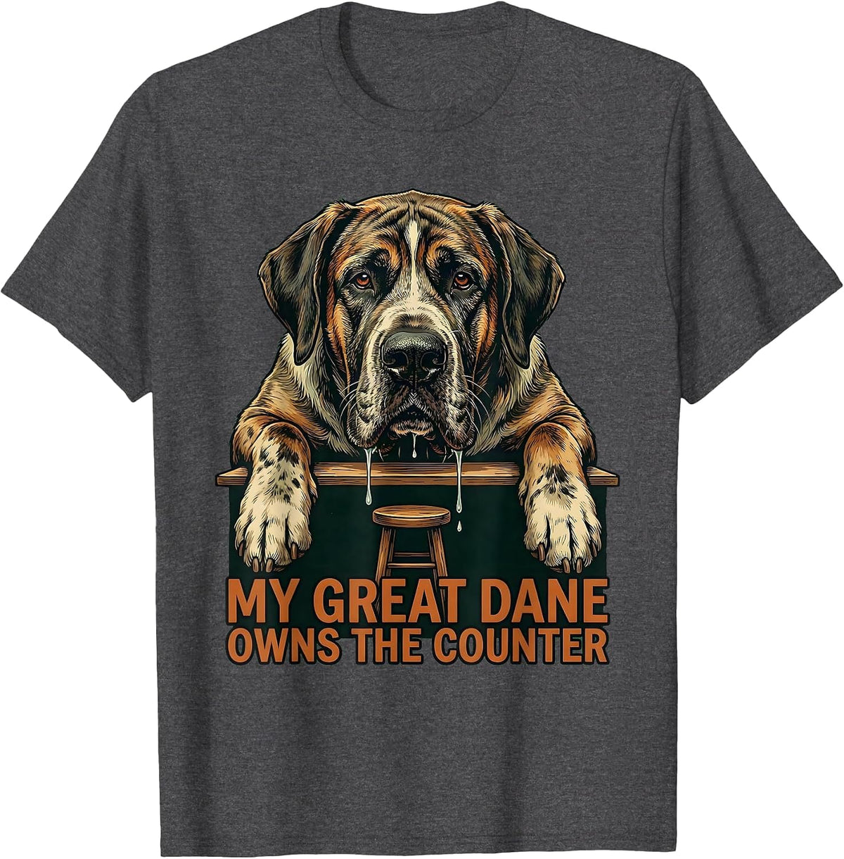 Men's My Great Dane Owns The Counter Vintage Funny Dog Mom Dog Dad T-Shirt - Dark Heather Grey