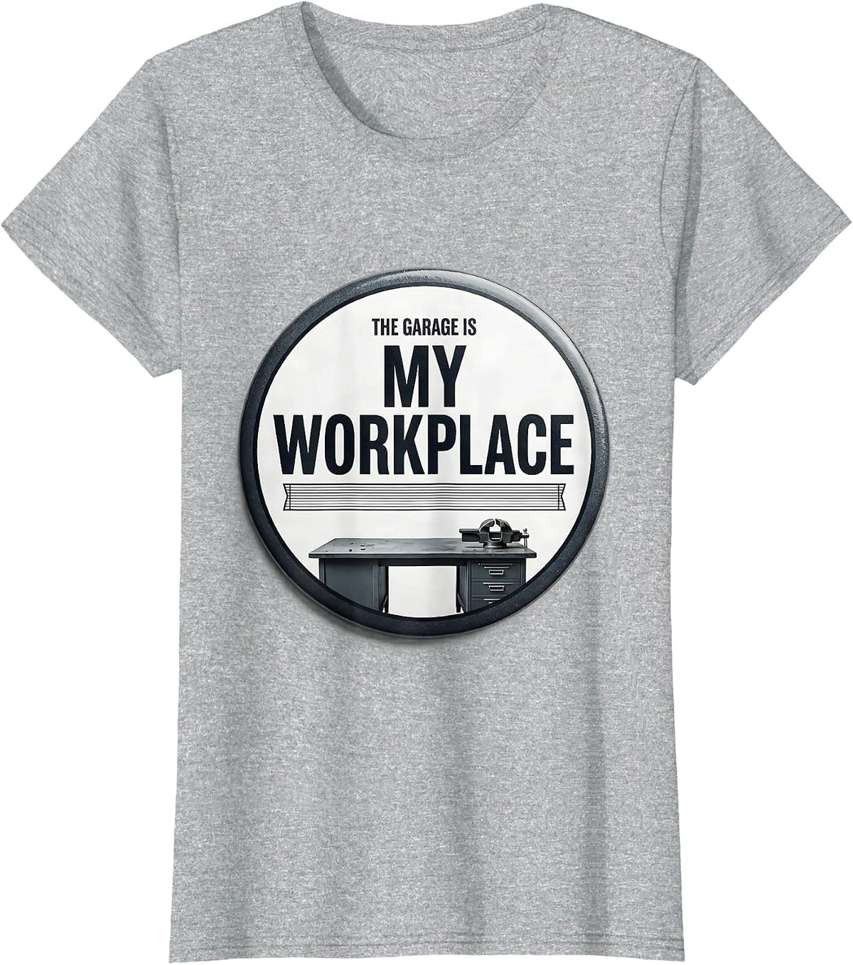 The Garage Is My Workplace Funny Mechanic Dad Joke Car Guy T-Shirt - Heather Grey