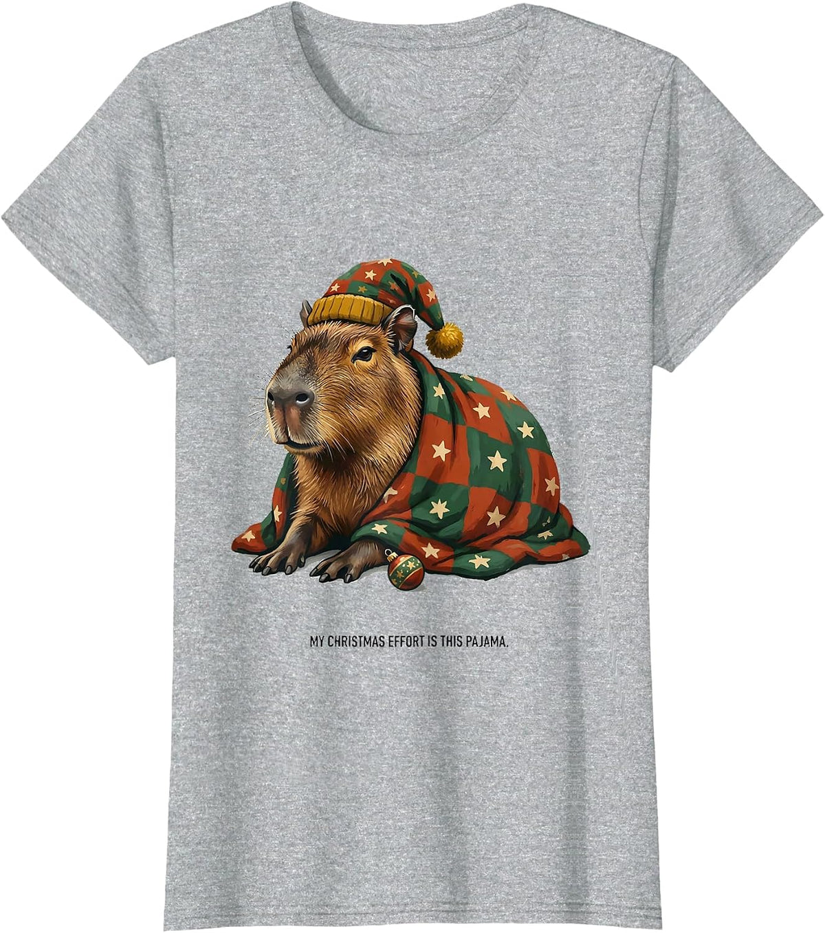 Women's My Christmas Effort Is This Pajama Funny Capybara Christmas T-Shirt - Heather Grey