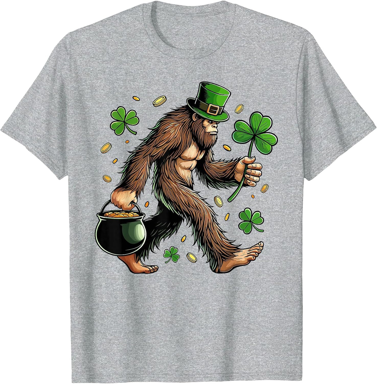 Bigfoot St Patricks Day Funny Sasquatch Saint Paddys Irish T-Shirt - Heather Grey