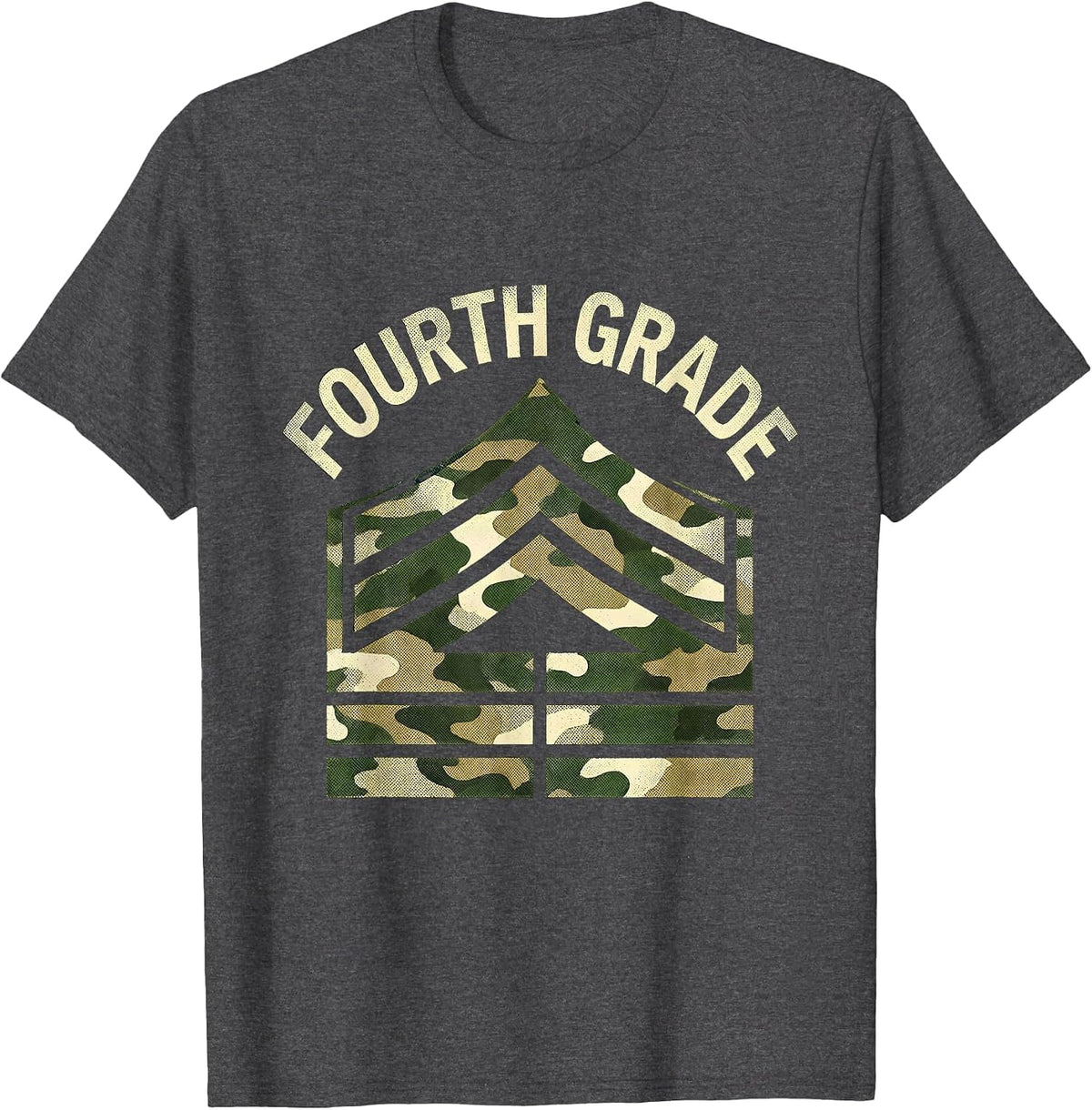 Fourth Grade Camo Back To School Boys Teacher T-Shirt - Dark Heather Grey