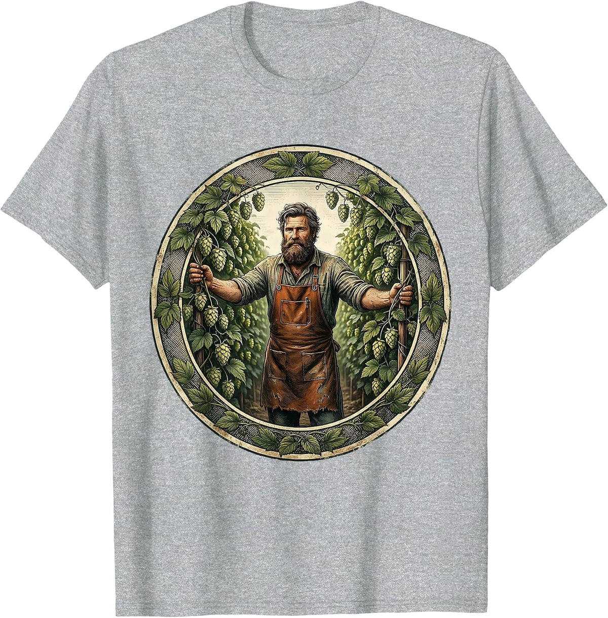Men's Bearded Hop Farmer Beer Garden Illustration T-Shirt - Heather Grey