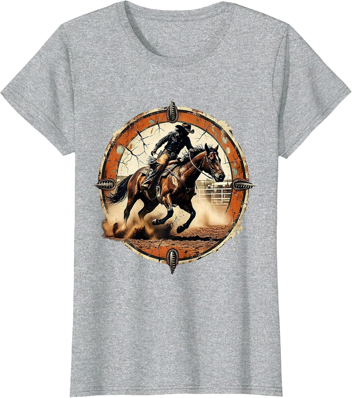 Women's Rodeo Cowgirl Barrel Racing Painted Horse Graphic T-Shirt - Heather Grey