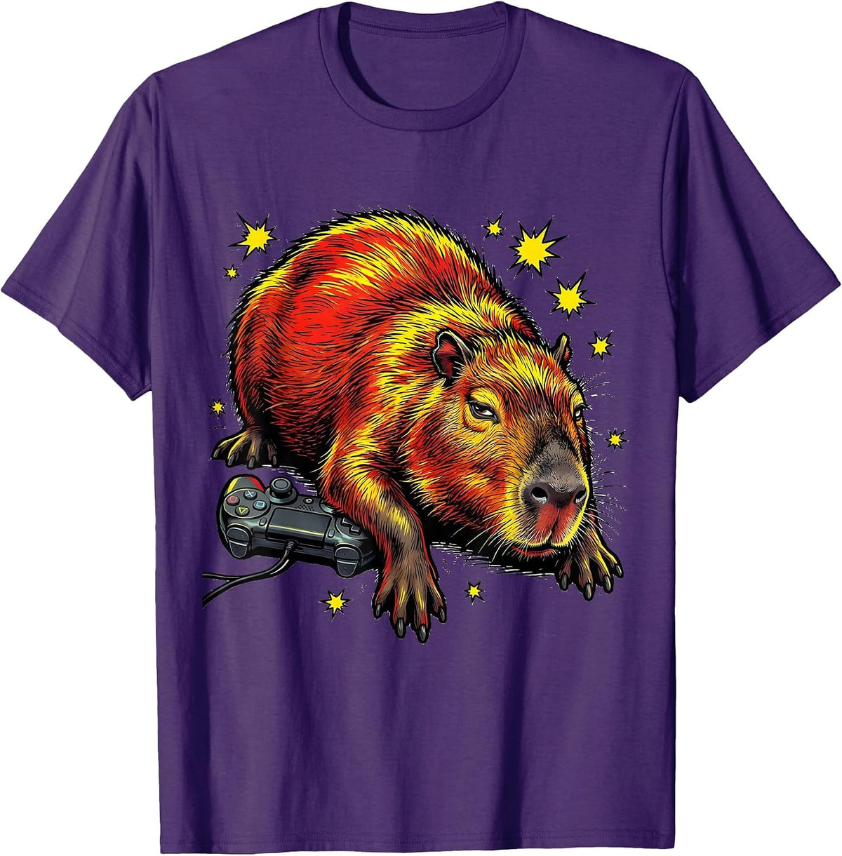 Men's Capybara Comic Book Video Games Humor T-Shirt - Purple