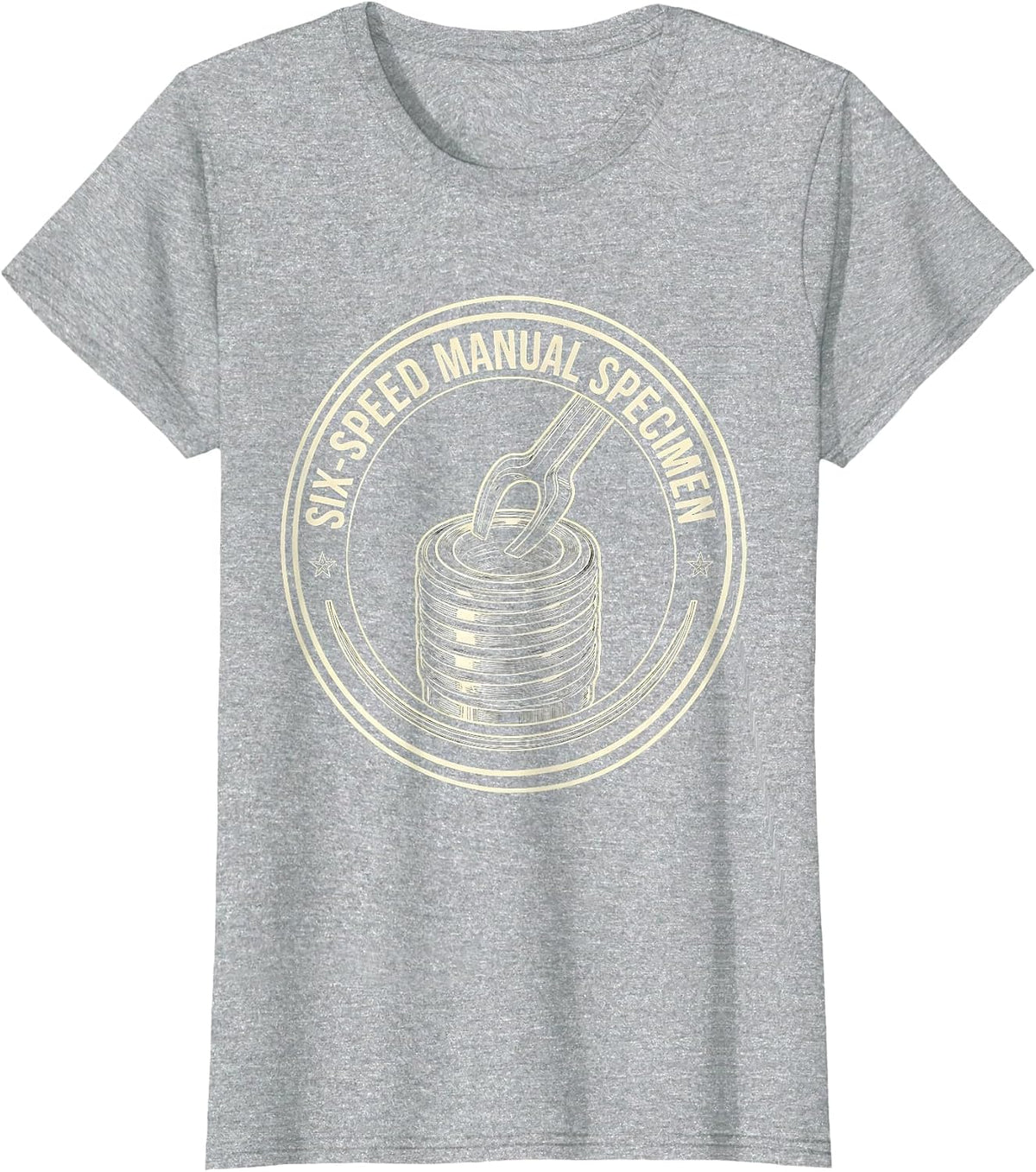Six-Speed Manual Specimen Line Art Car Guy Mechanic Stick T-Shirt - Heather Grey