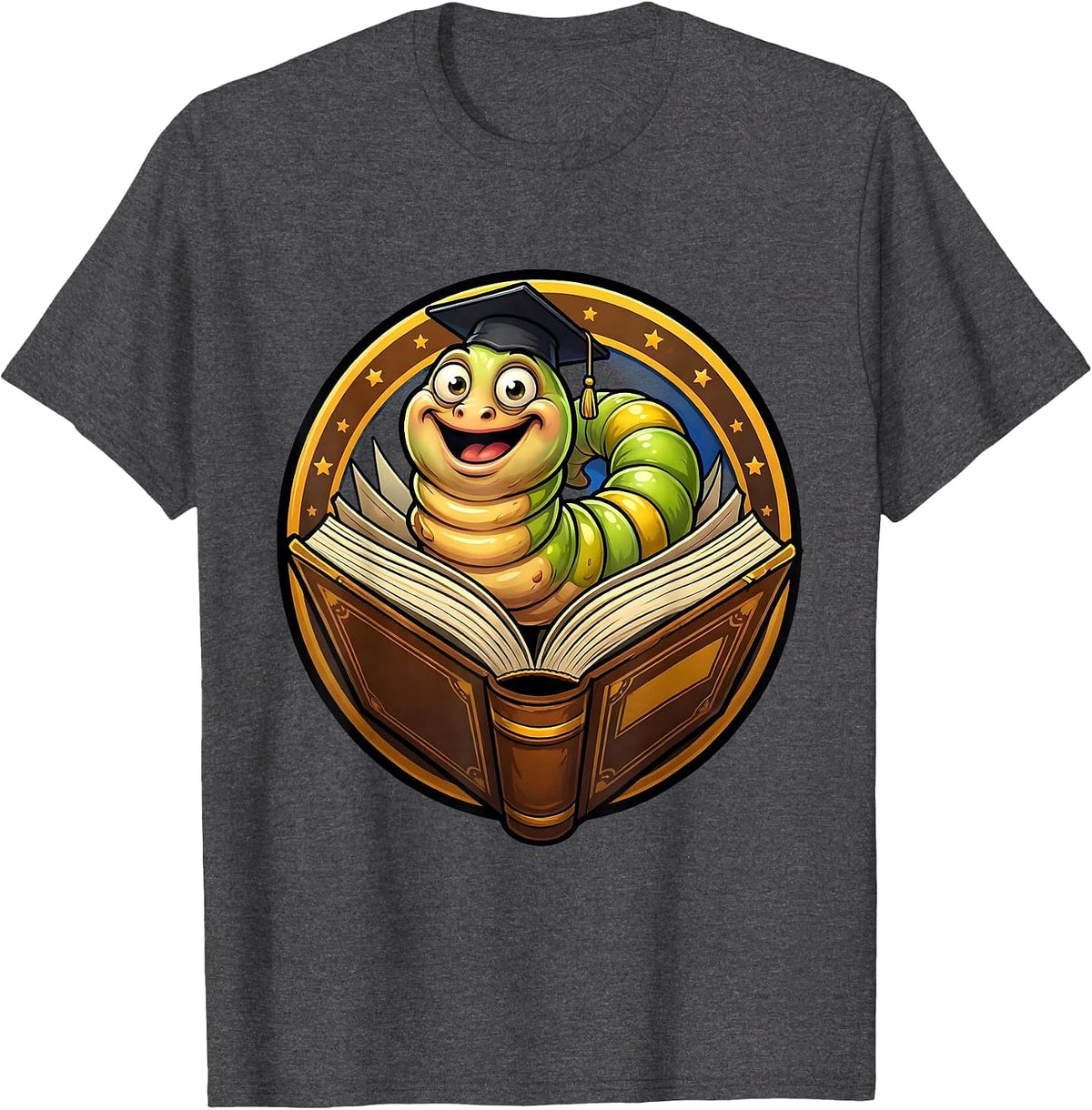 Men's English Teacher Bookworm Curled Inside Giant Novel T-Shirt - Dark Heather Grey