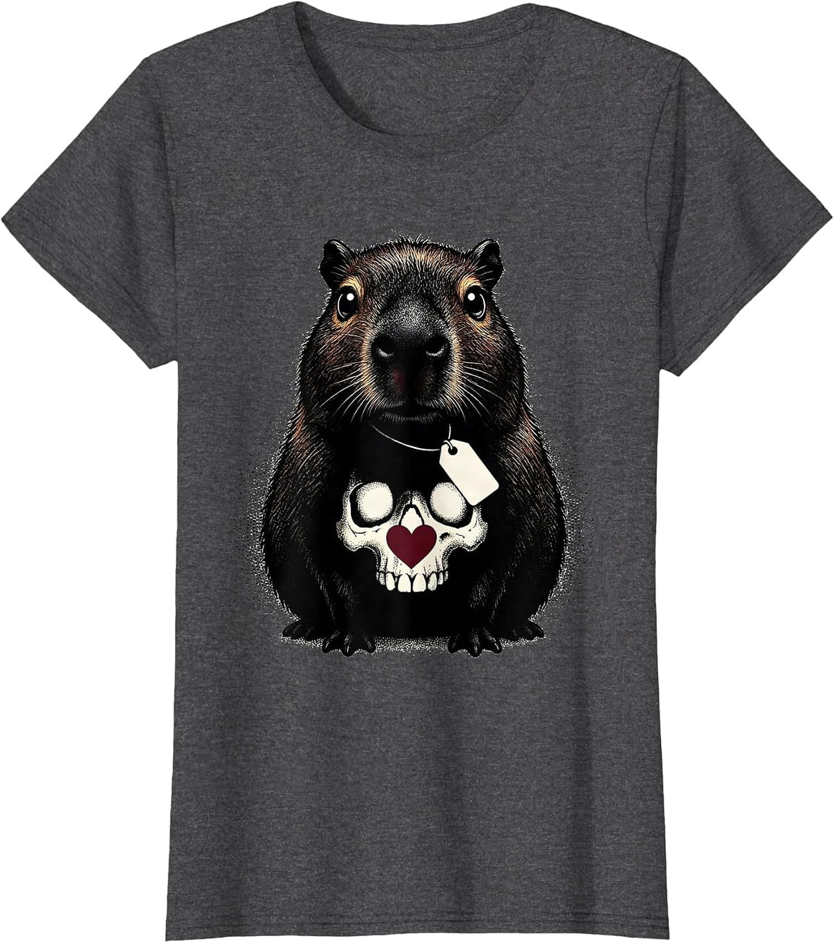 Women's Chibi Capybara Blackwork Dotwork Pastel Goth Kawaii T-Shirt - Dark Heather Grey