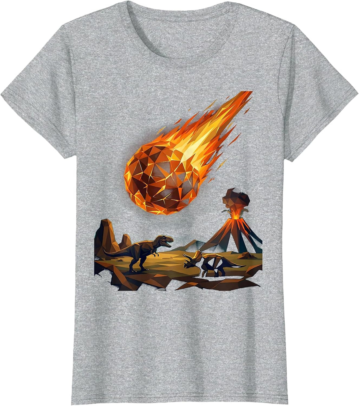 Meteor Strike Dinosaur Prehistoric Impact Scene T-Shirt - Heather Grey