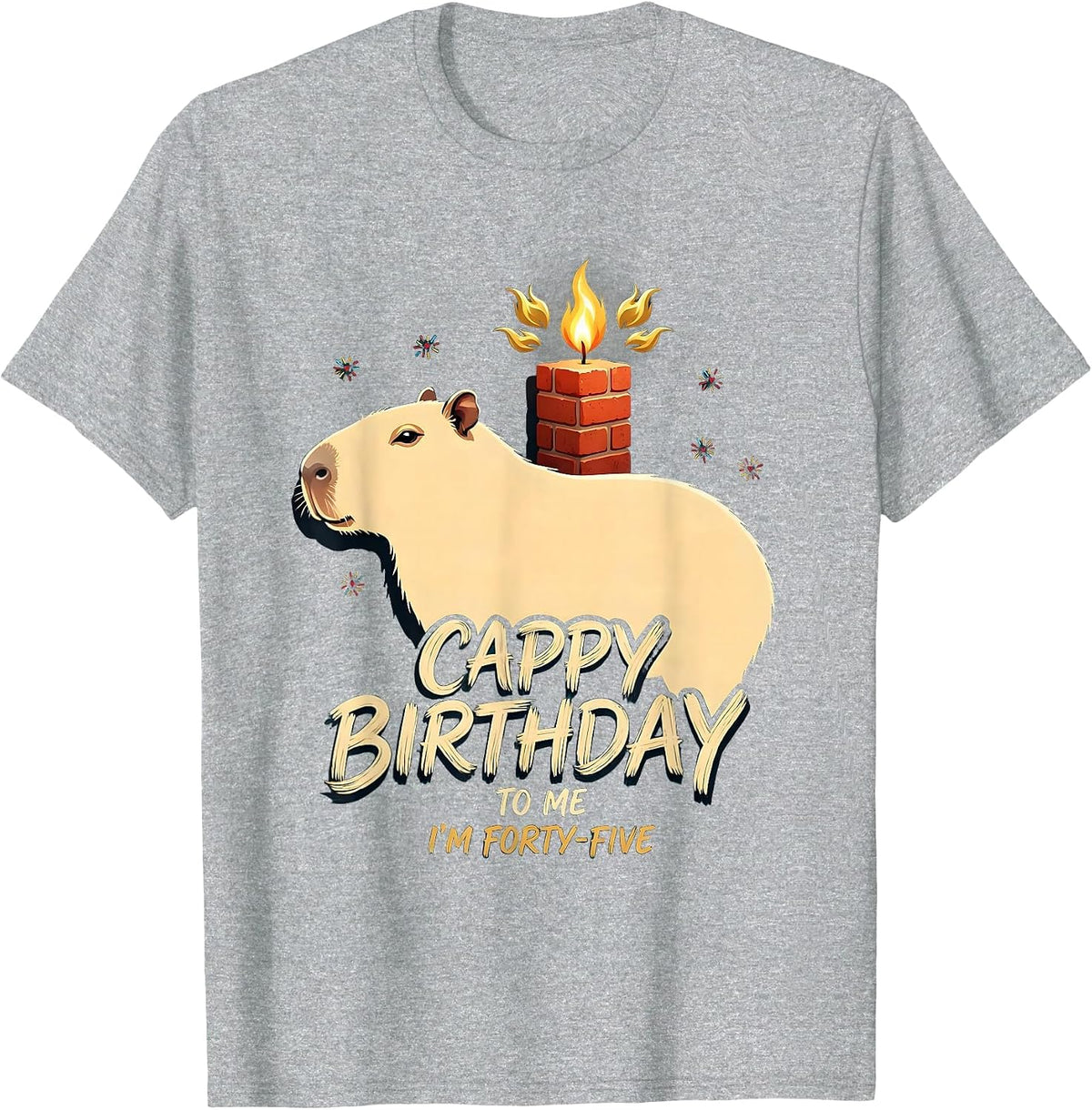 Men's Cappy Birthday To Me, I'm Forty-Five Cute Capybara Animal T-Shirt - Heather Grey