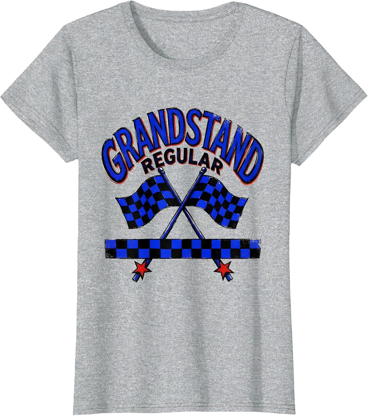 Grandstand Regular Patriotic Checkered Flag Drag Racing Fan T-Shirt - Heather Grey
