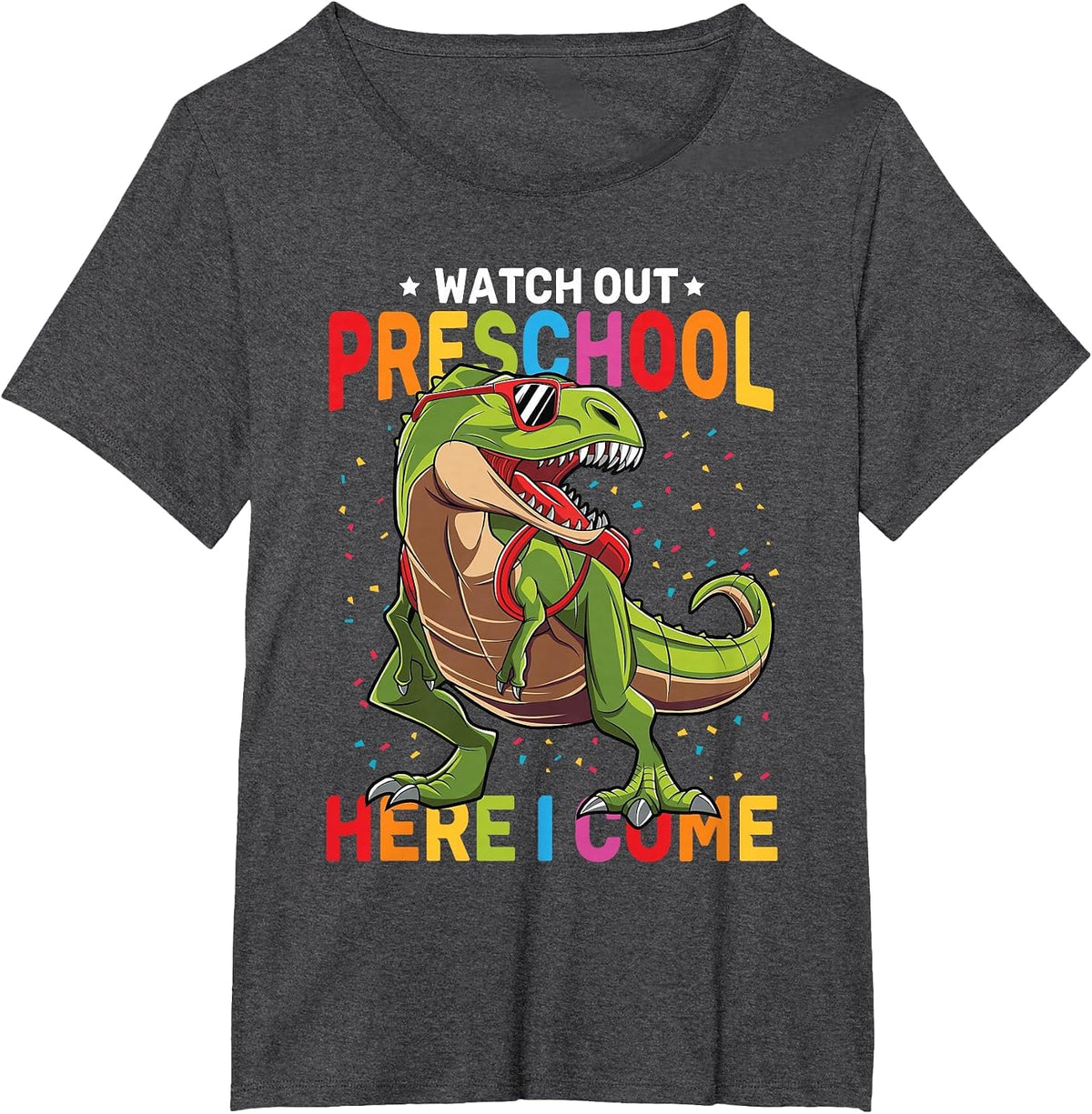 Watch Out Preschool Here I Come Dinosaur Back to School Boys T-Shirt - Dark Heather Grey