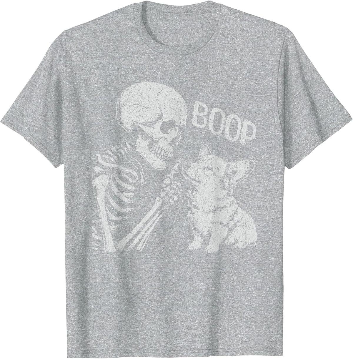 Funny Skeleton Hand Goth Boop Corgi Dog Nose Halloween T-Shirt - Heather Grey