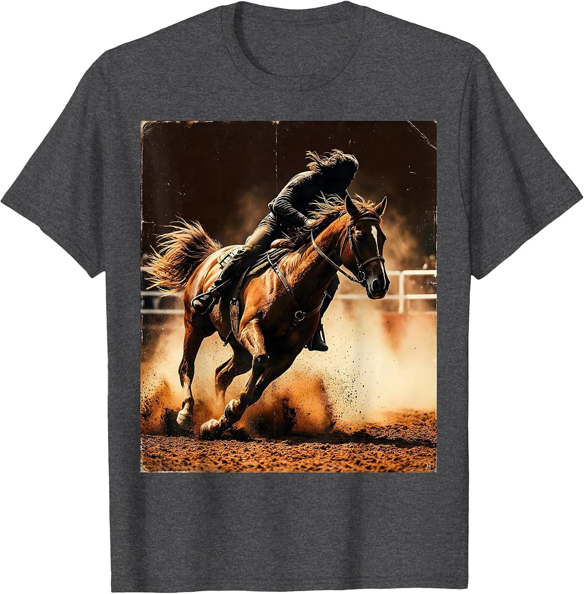 Barrel Racer Horse Sharp Turn Rodeo Graphic T-Shirt - Dark Heather Grey
