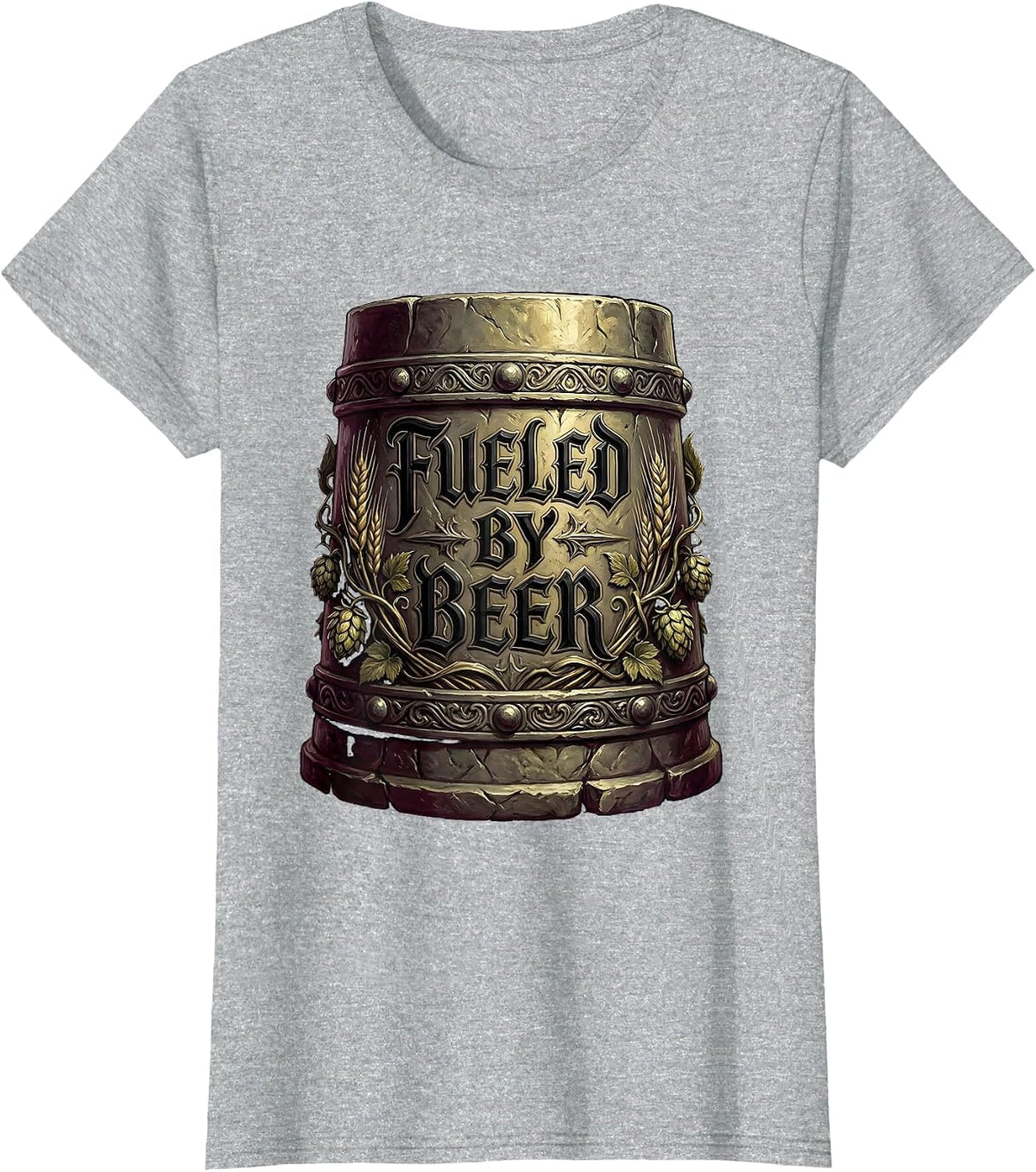 Women's Fueled by Beer Funny Drinking Design T-Shirt - Heather Grey