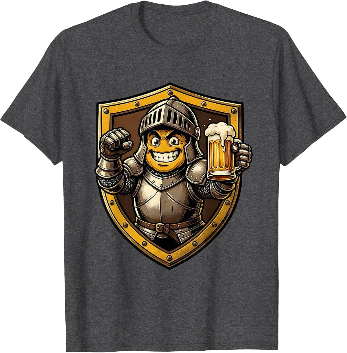 Medieval Knight Beer Stein Shield Illustration T-Shirt - Dark Heather Grey