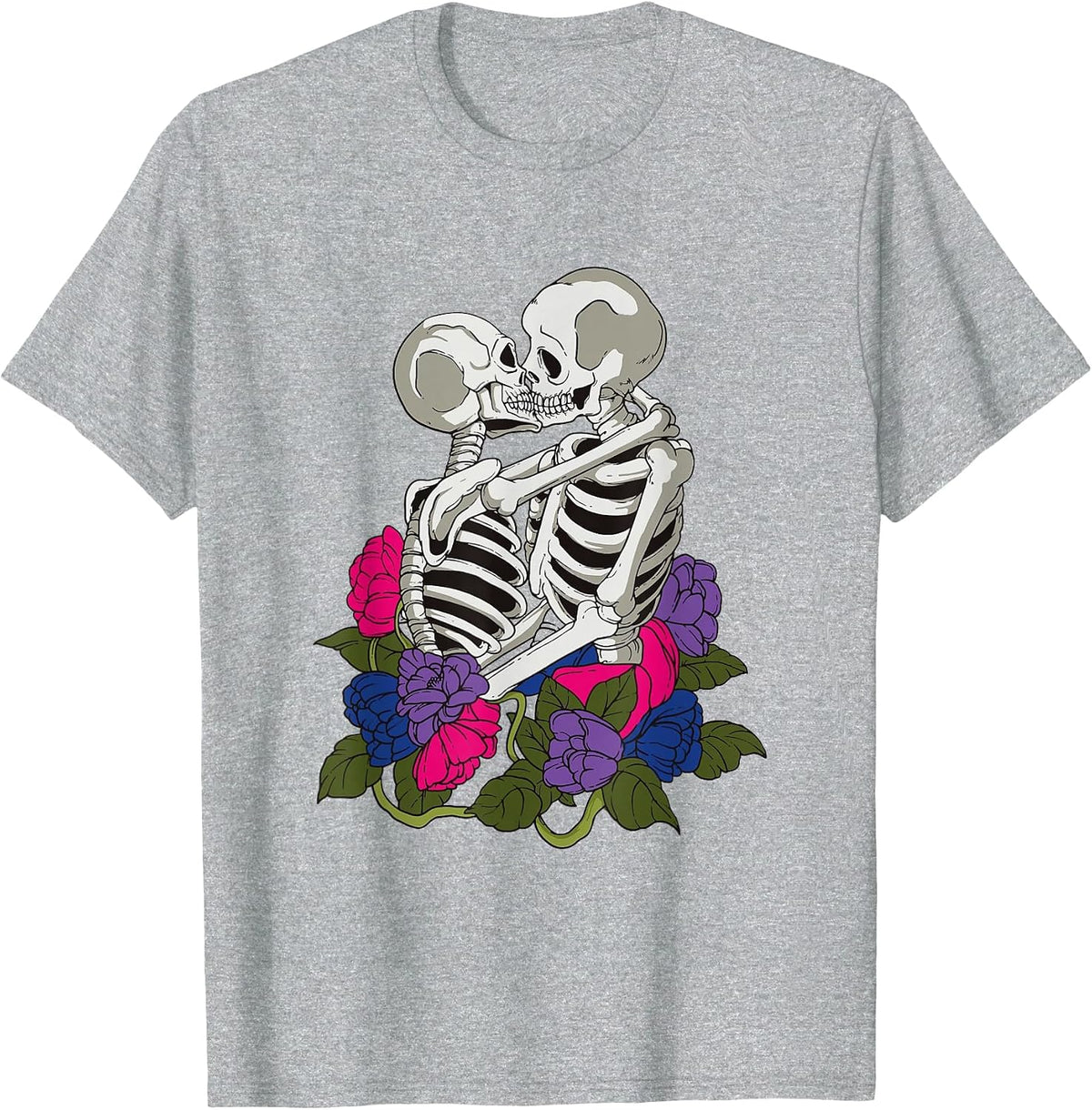 Bisexual Skeleton Bi Pride Flag Color LGBTQ Queer T-Shirt - Heather Grey