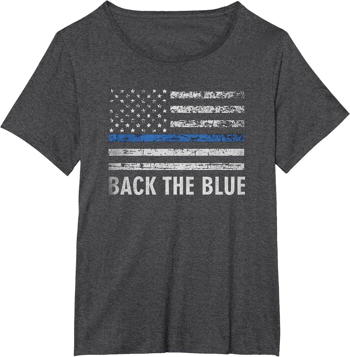 Thin Blue Line Back the Blue American Flag Police Support T-Shirt - Dark Heather Grey