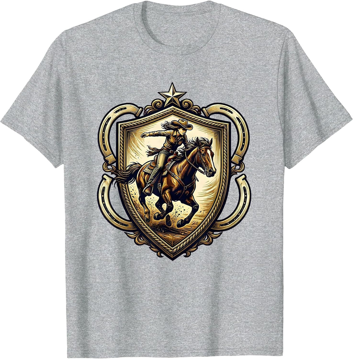 Men's Cowgirl Barrel Racing Horse Rodeo Graphic T-Shirt - Heather Grey