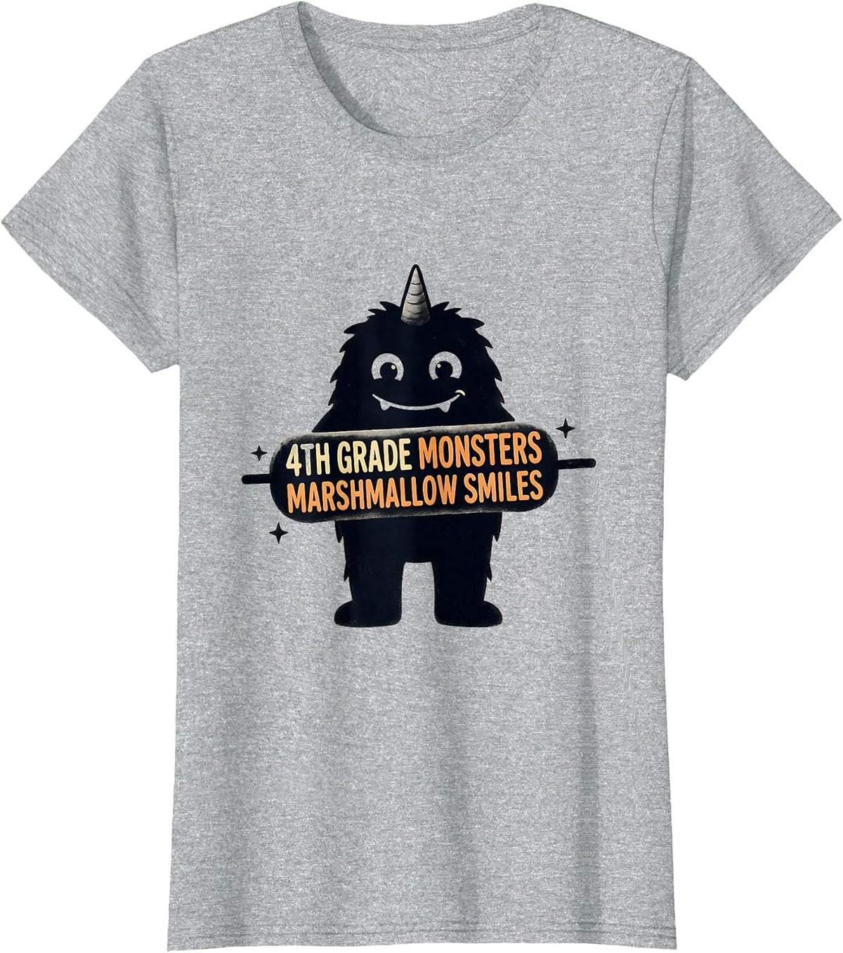 Women's 4th Grade Monsters Marshmallow Smiles Funny Teacher T-Shirt - Heather Grey