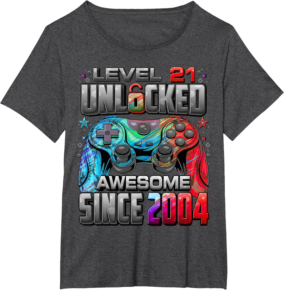 Level 21 Unlocked Awesome Since 2004 21st Birthday Gaming T-Shirt - Dark Heather Grey