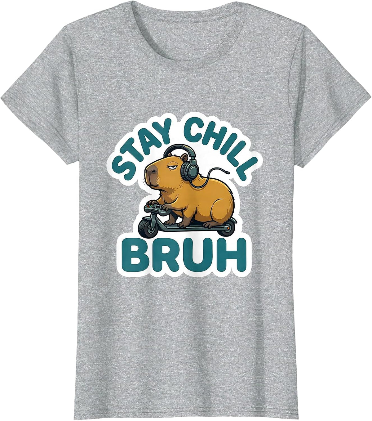 Stay Chill Bruh Funny Capybara Gamer Meme Humor T-Shirt - Heather Grey
