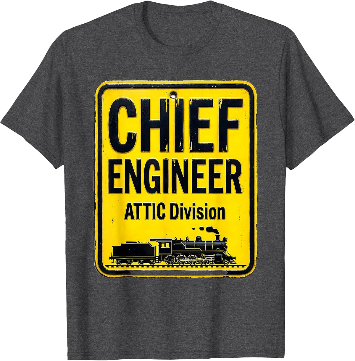 Chief Engineer Attic Division Vintage Steam Train Enthusiast T-Shirt - Dark Heather Grey