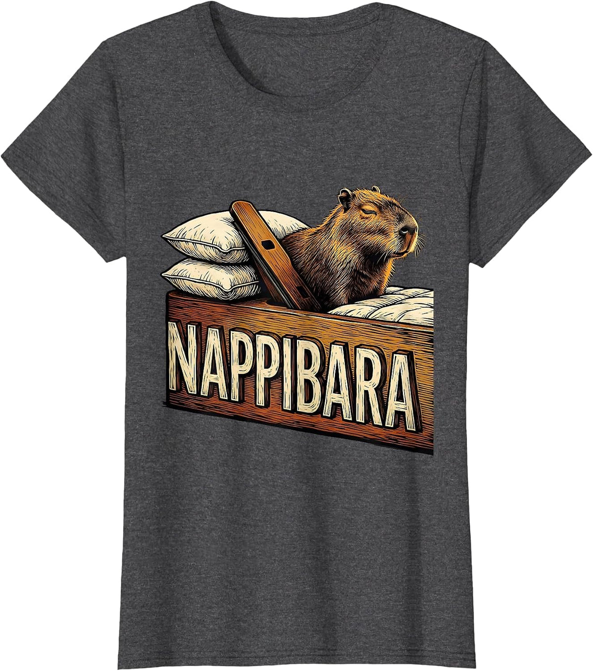 Women's Nappibara Cute Capybara Sleepy Pajama Pun Kids Adults T-Shirt - Dark Heather Grey