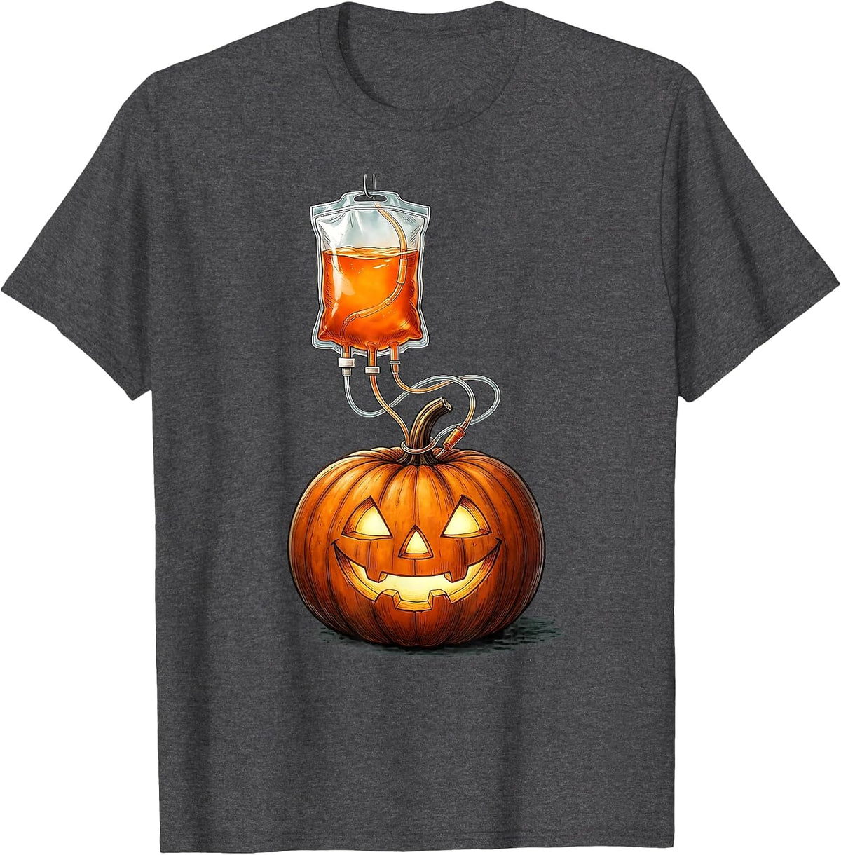 NICU Halloween Jack-O-Lantern IV Drip Bag T-Shirt - Dark Heather Grey