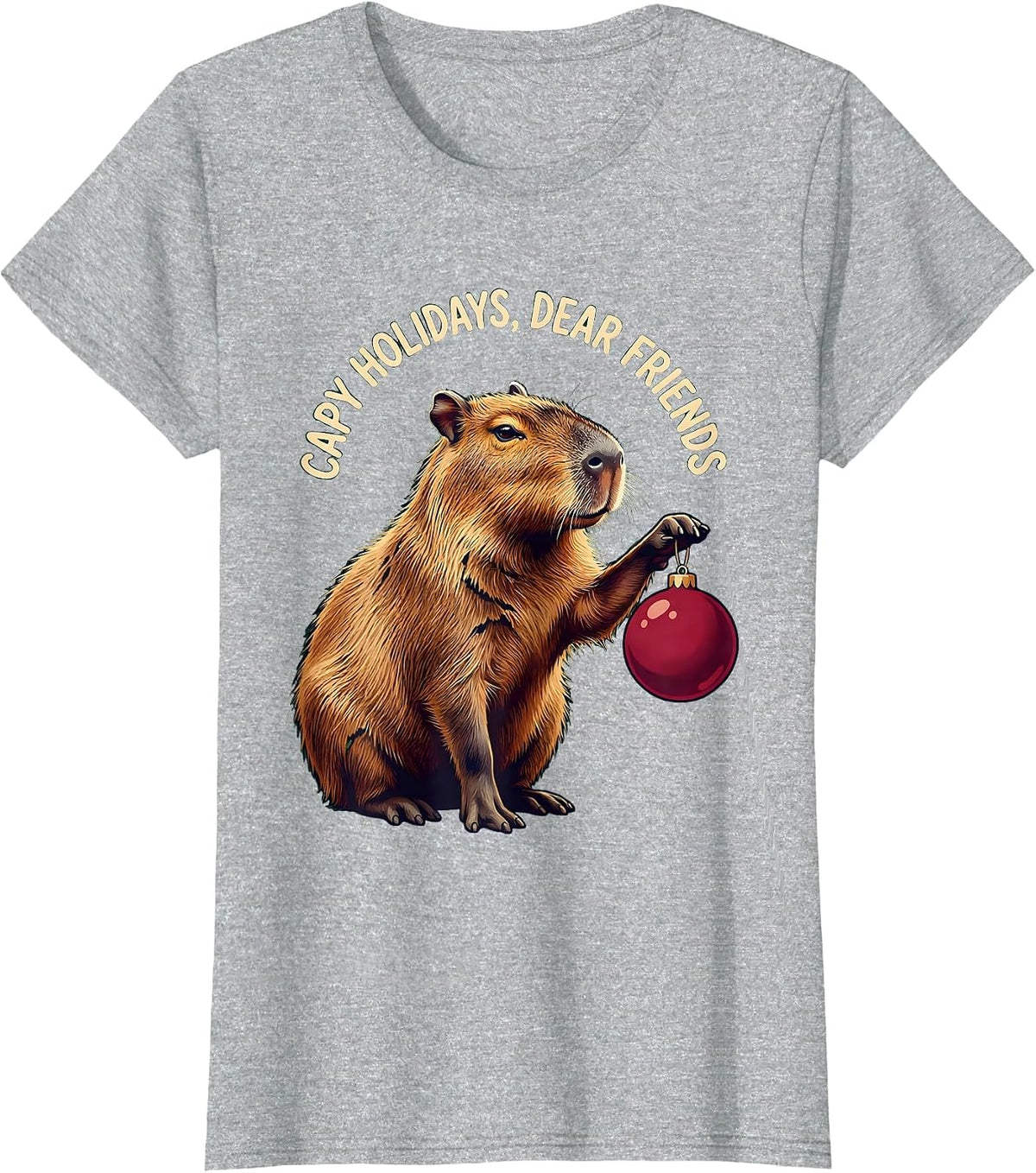 Capy Holidays Dear Friends Whimsical Christmas Capybara T-Shirt - Heather Grey