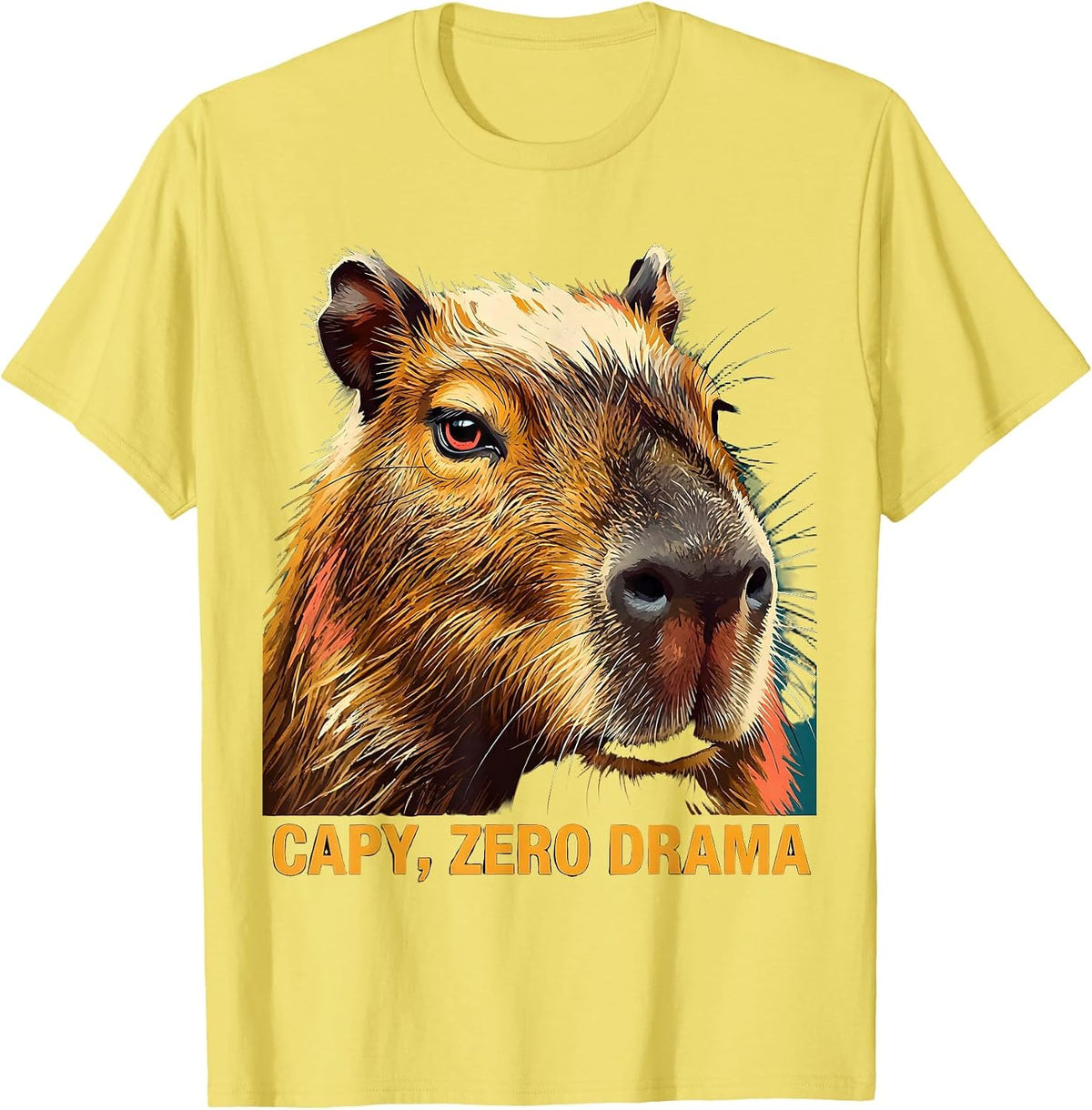 Men's Capy, Zero Drama Funny Capybara Meme Gamer Humor T-Shirt - Lemon Yellow
