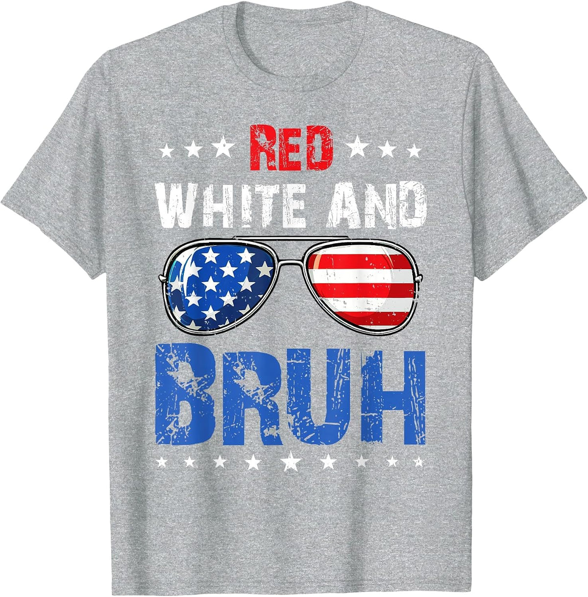 Red White and Bruh 4th of July Boys Patriotic Teens Kids T-Shirt - Heather Grey