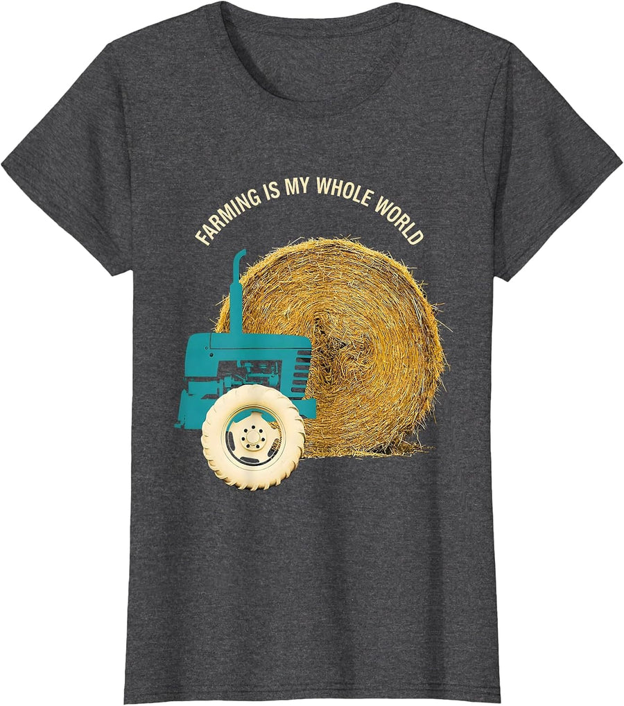 Women's Farming Is My Whole World Midcentury Modern Farm Dad Tractor T-Shirt - Dark Heather Grey