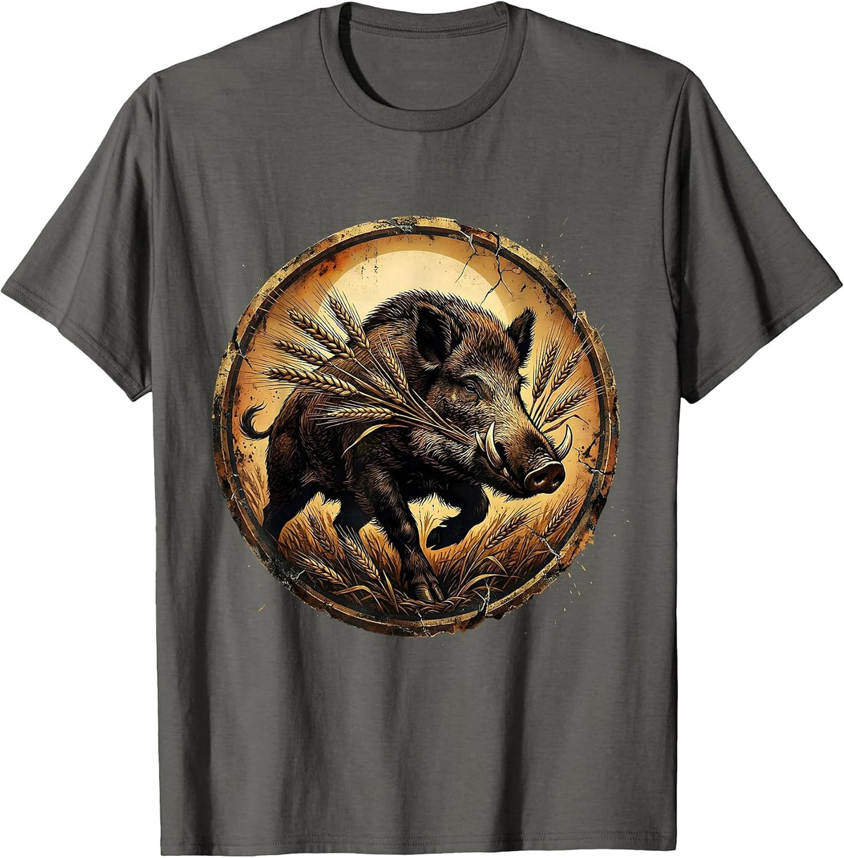 Men's Boar in Barley Fields Sunset Craft Beer Design T-Shirt - Asphalt Grey