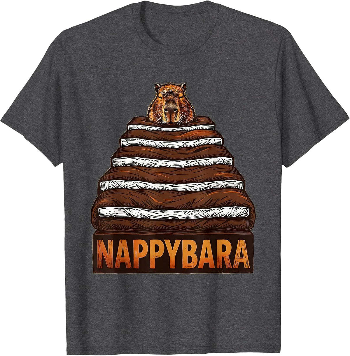 Men's Nappybara Cute Capybara Sleepy Humor Pajama Style T-Shirt - Dark Heather Grey