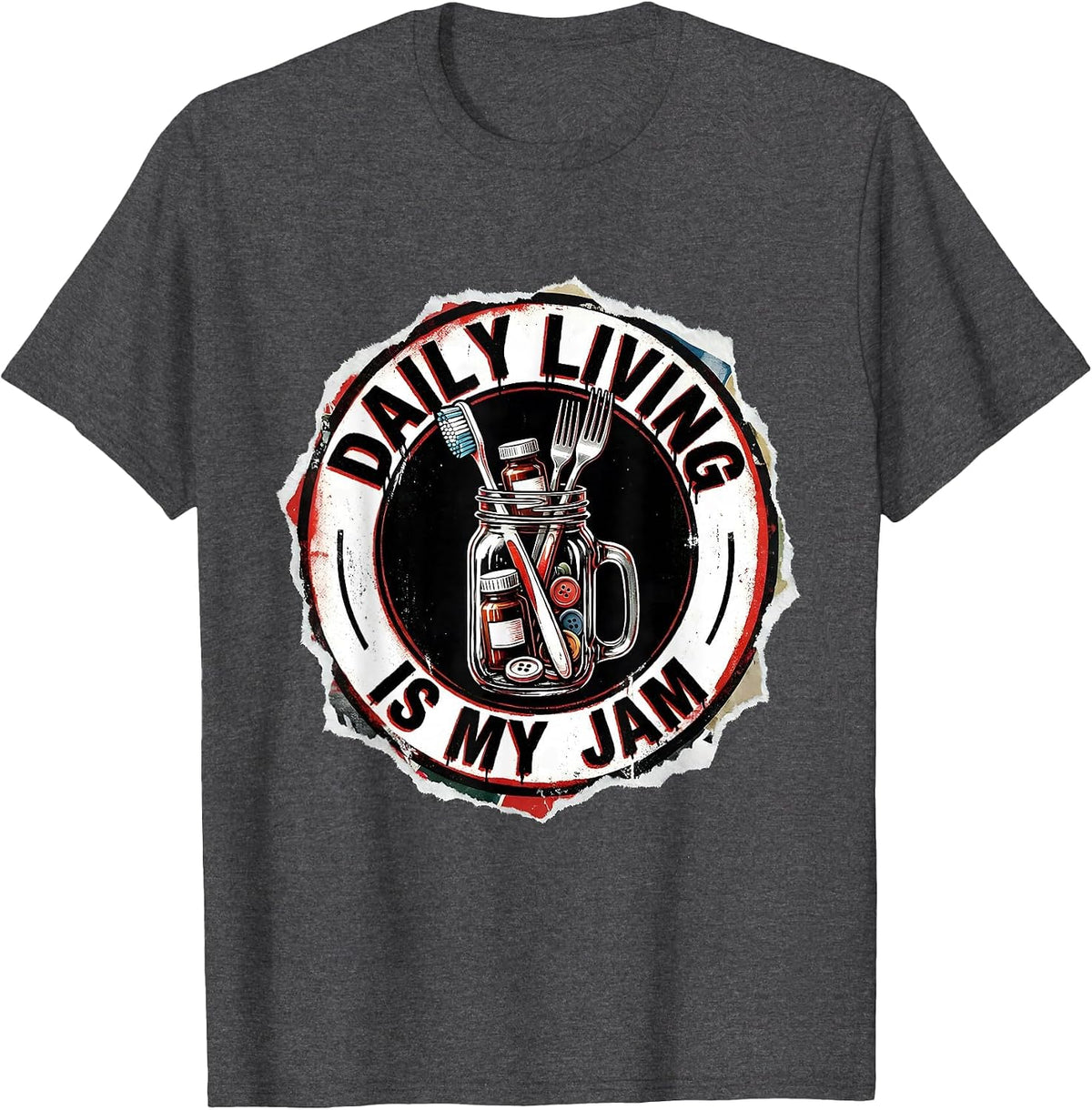 Men's Daily Living Is My Jam Occupational Therapy Design T-Shirt - Dark Heather Grey